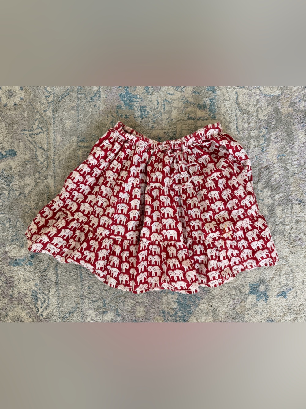 Girls Cotton Red Elephant Print Skirt